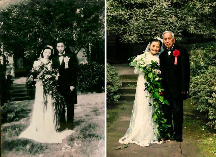 Пары, воссоздавая свои старые фотографии, доказывают, что любовь вечна